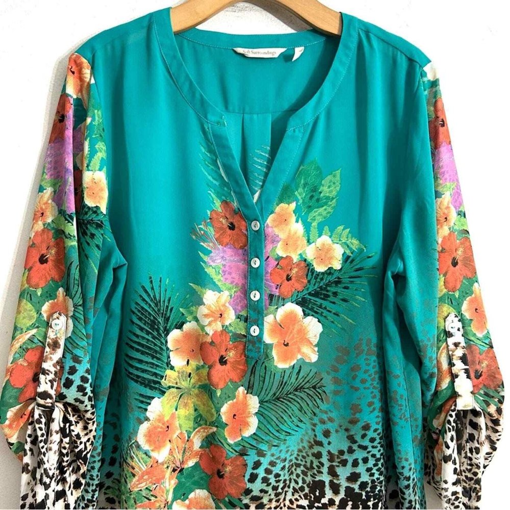 Soft Surroundings Tropical Sheer Pullover Top 3x - image 2